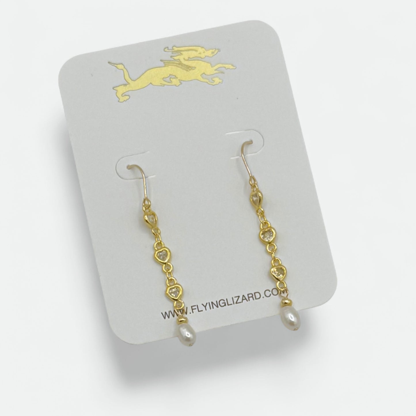 Gold Heart Zircon Pearl Drop Earrings