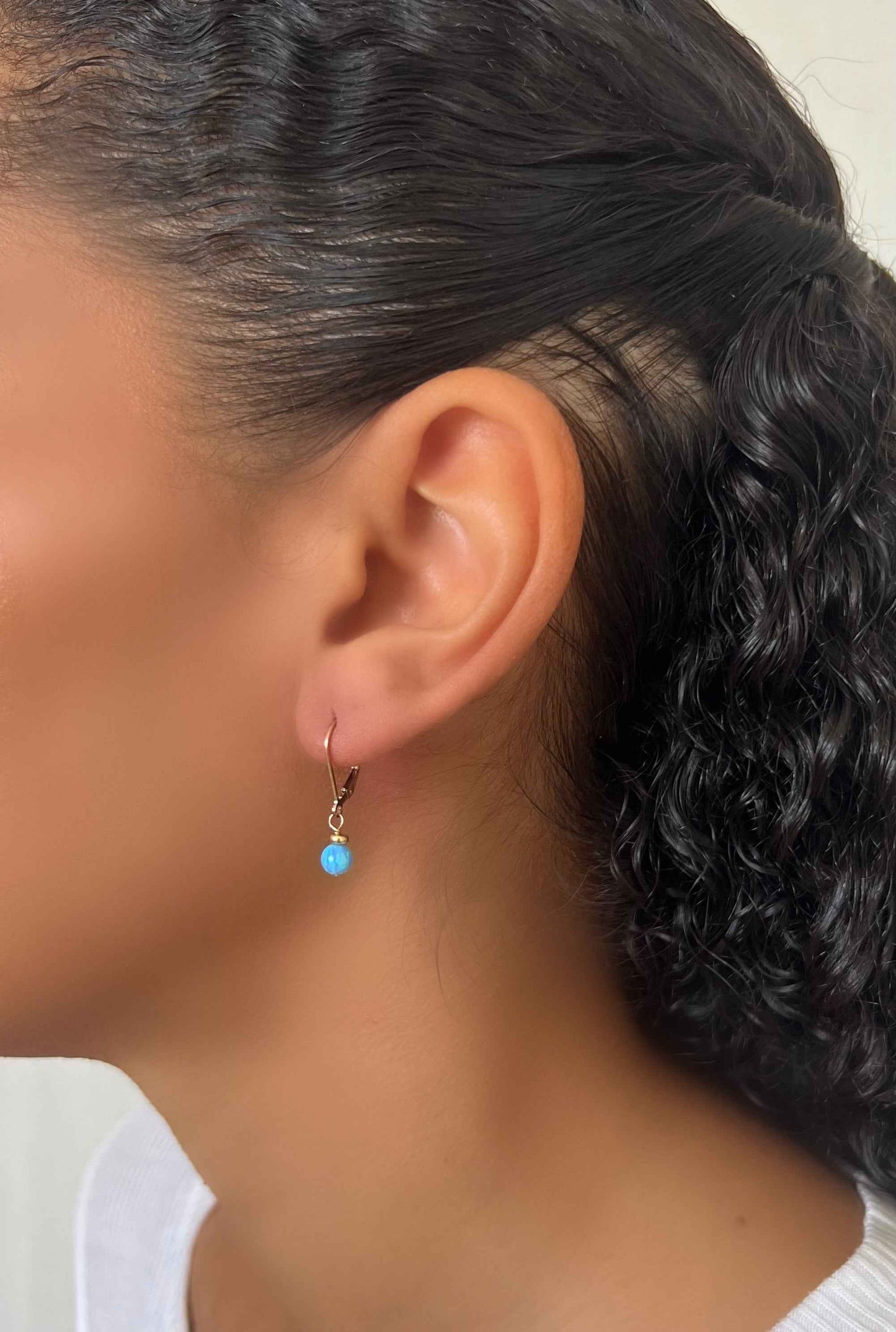 Round Opal Drop Earring