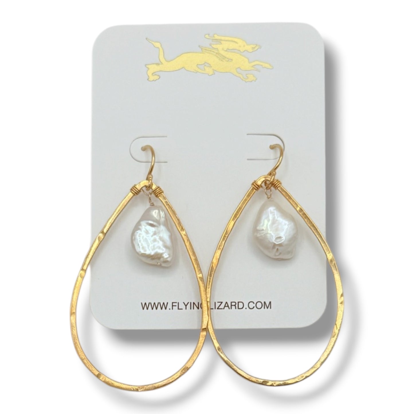Organic Teardrop Hoop Earrings with Pearl Drops