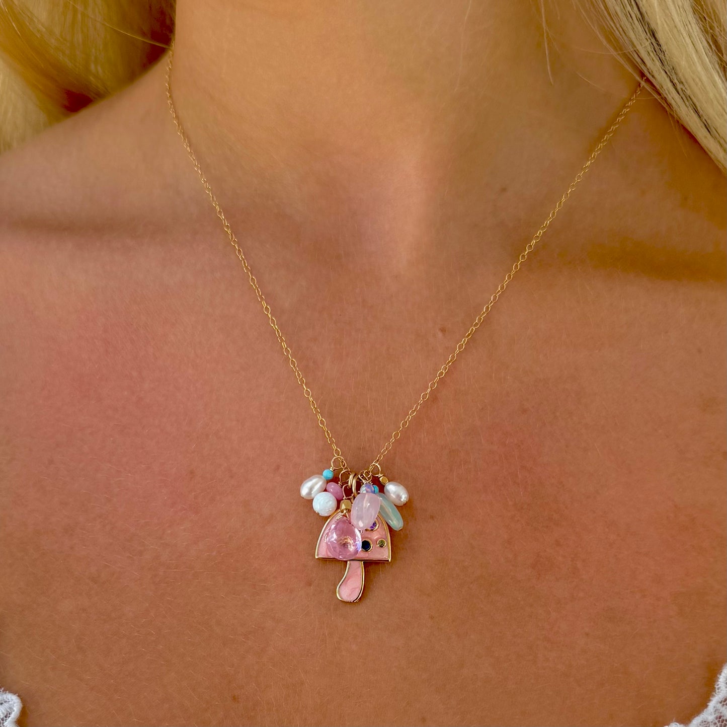 Rose Glow Mushroom Necklace