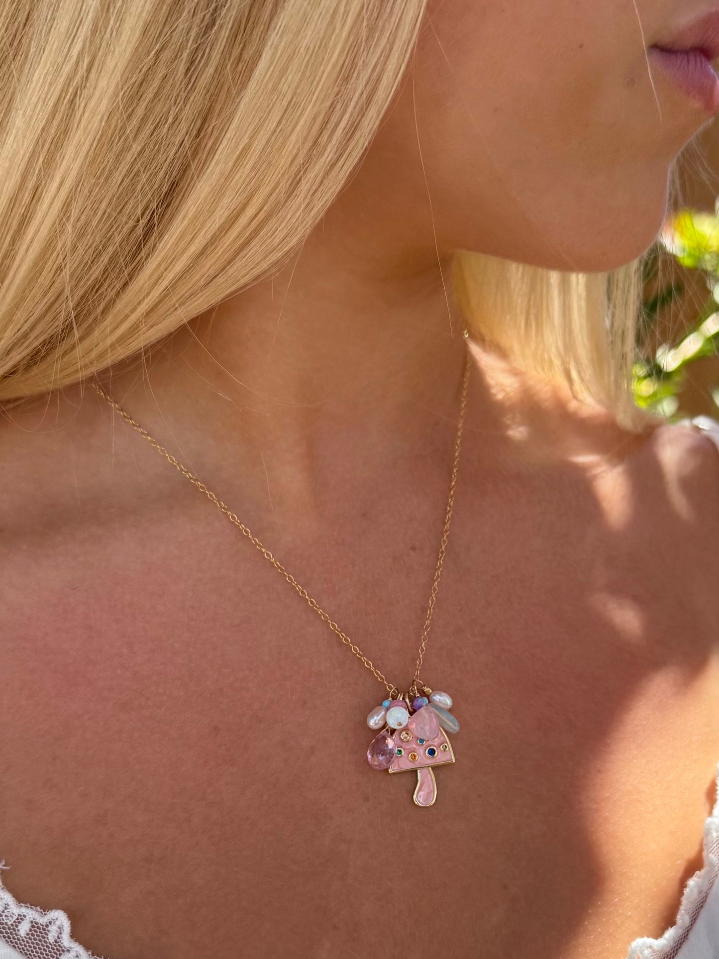 Rose Glow Mushroom Necklace