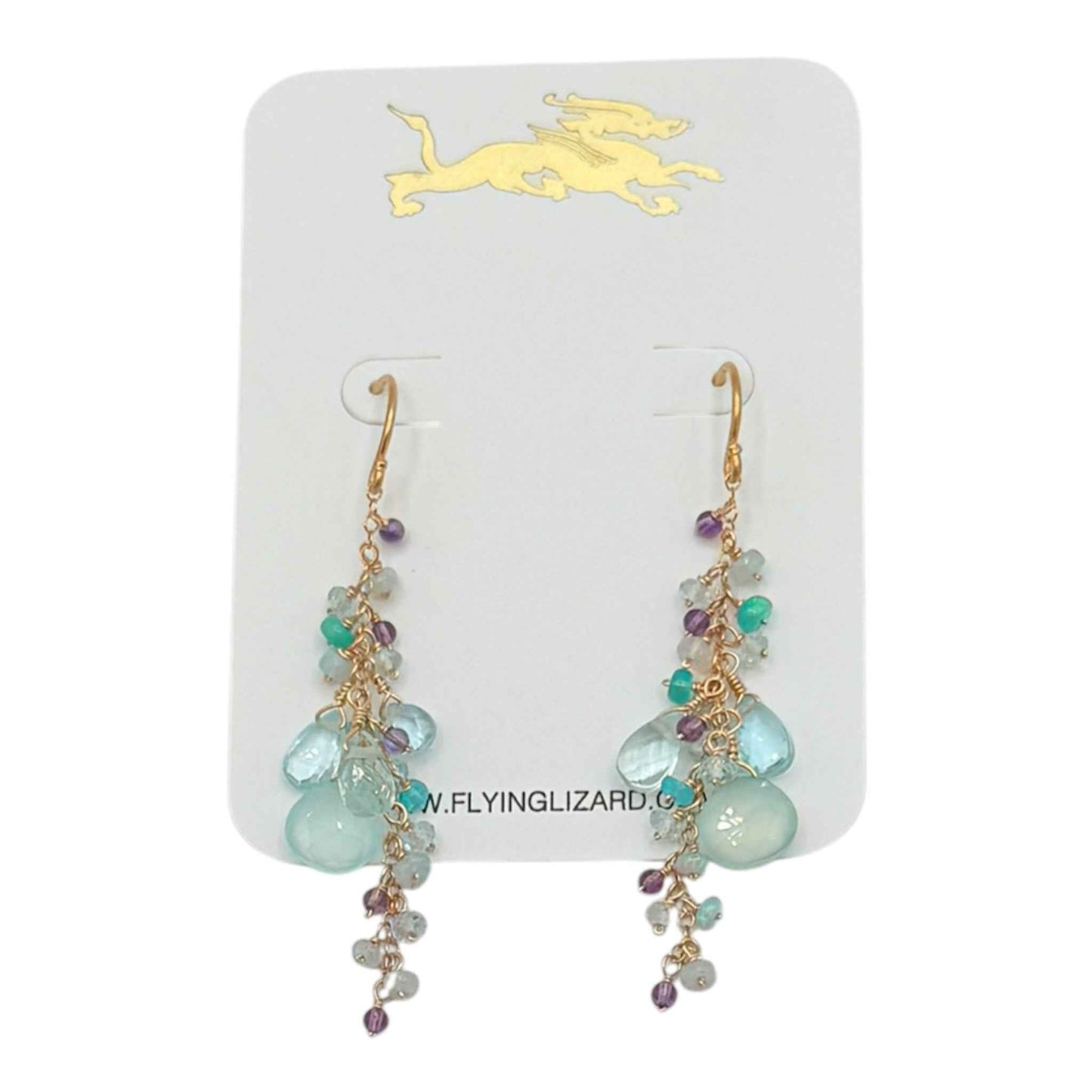 Chalcedony, Blue Topaz & Amethyst Cluster Earrings