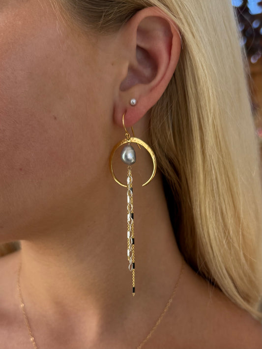 Dove Pearl Crescent Earrings