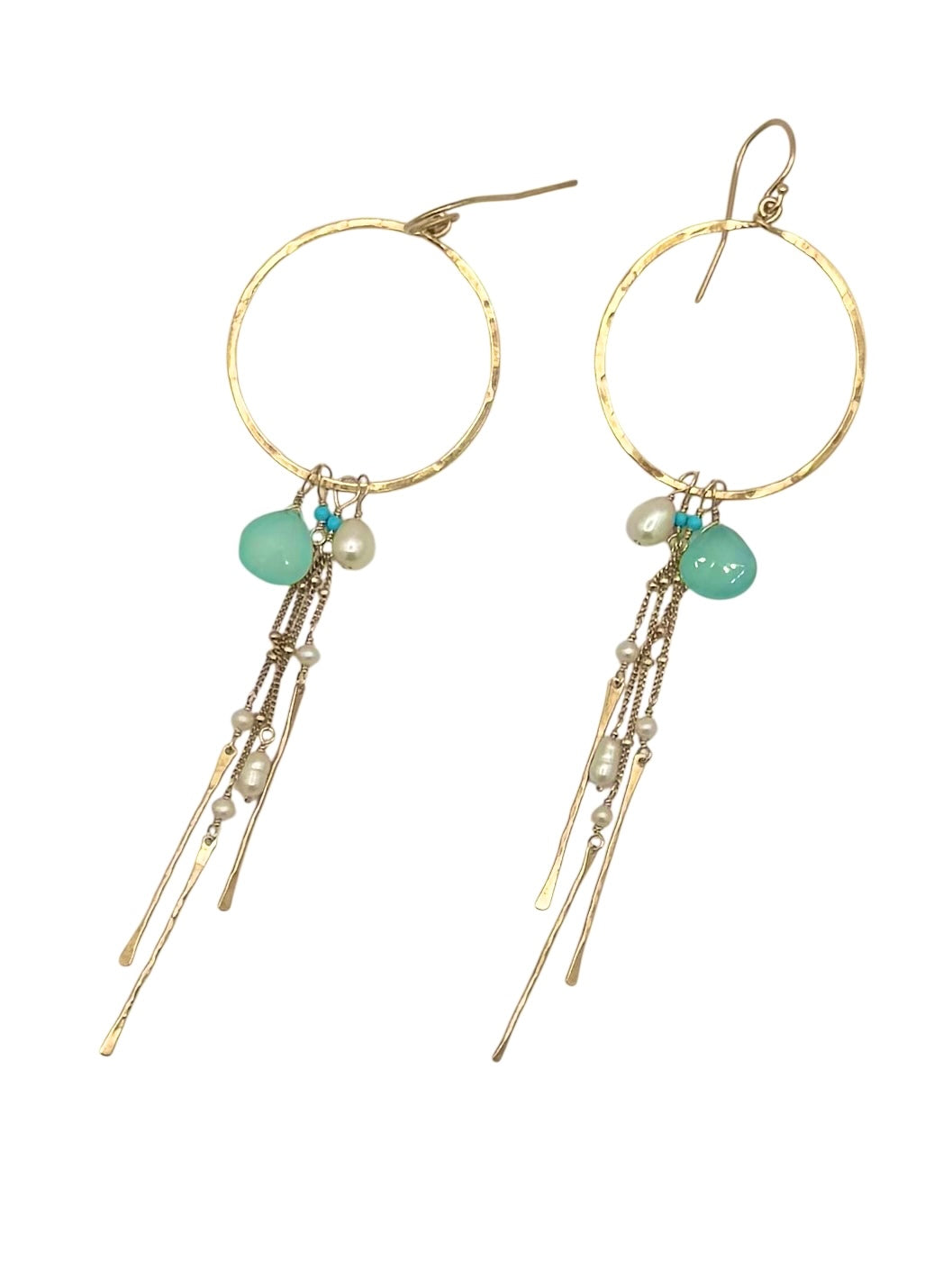 Hammered Stick Chalcedony Hoops