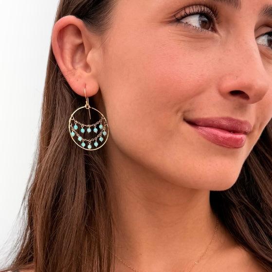 White Opal Draped Gold Hoops