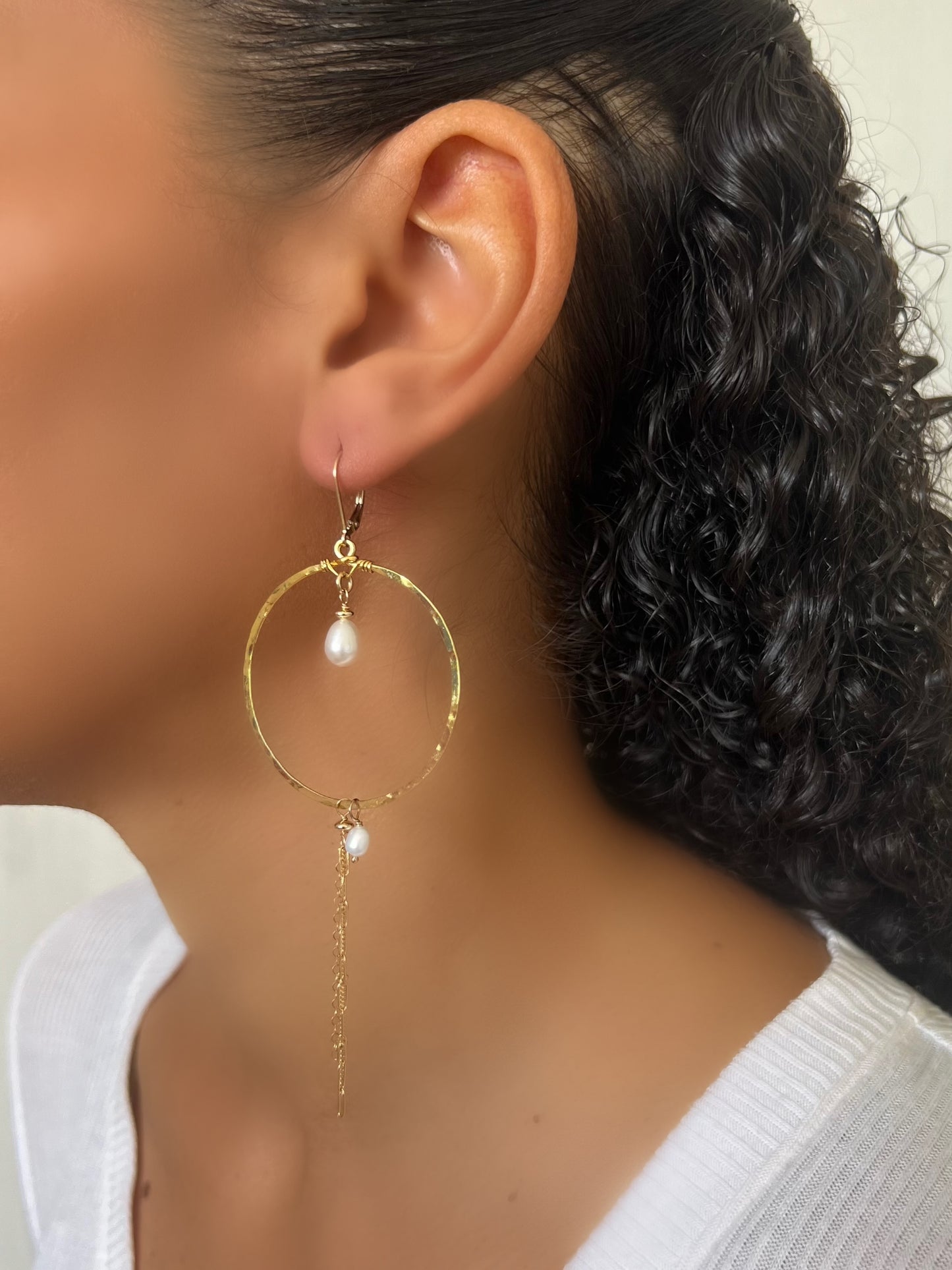 Pearl & Gold Mix Chain Hoops