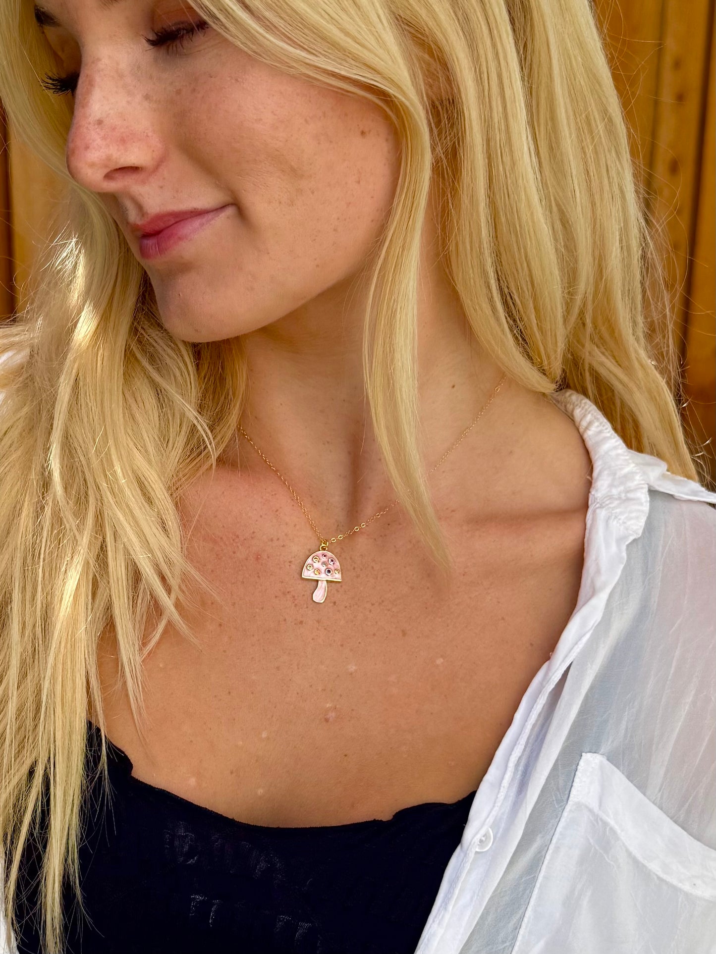 Pink Palm Mushroom Necklace