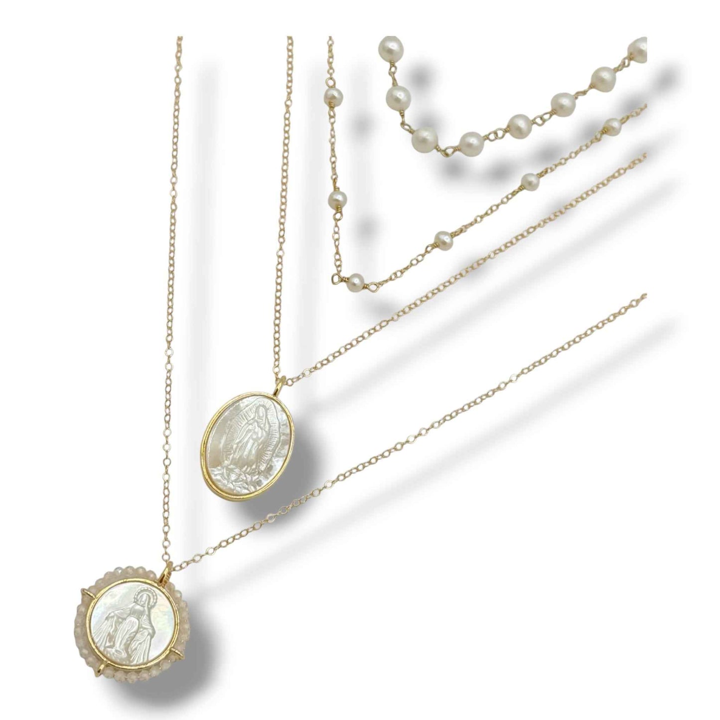 Carved Mother of Pearl Blessed Mother Necklace