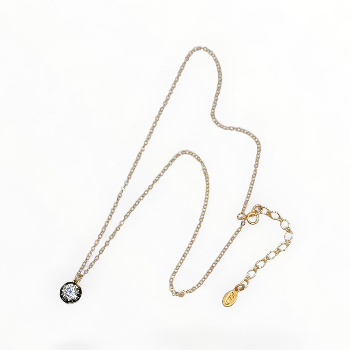 Vintage Black Prong Zircon Necklace – Delicate Gold Pendant
