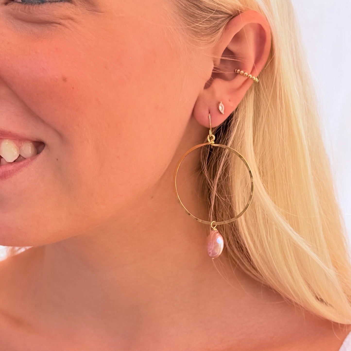 Blush Pink Baroque Pearl Hoops