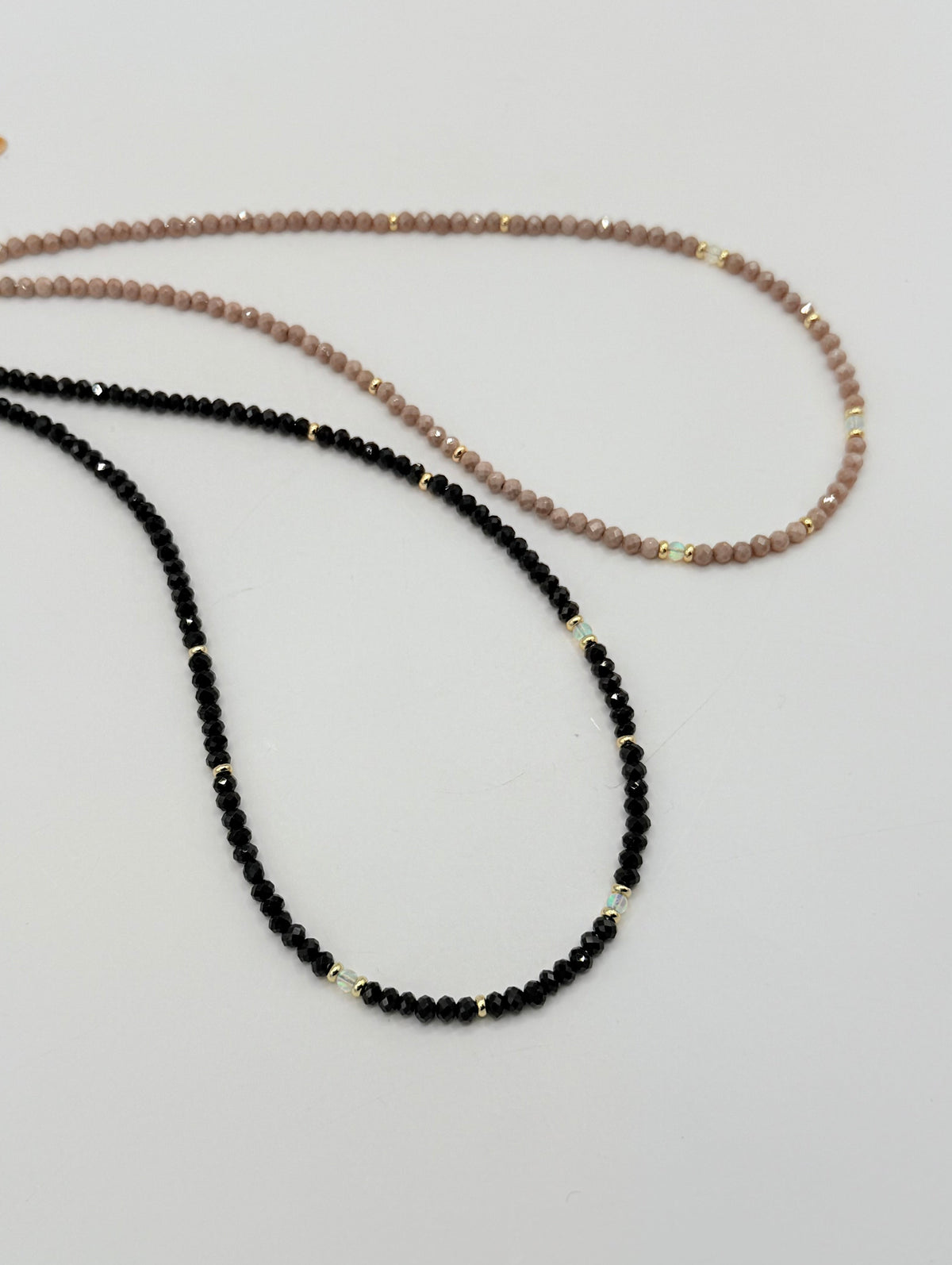 Black Spinel or Sand Quartz Chokers with Opal accents .