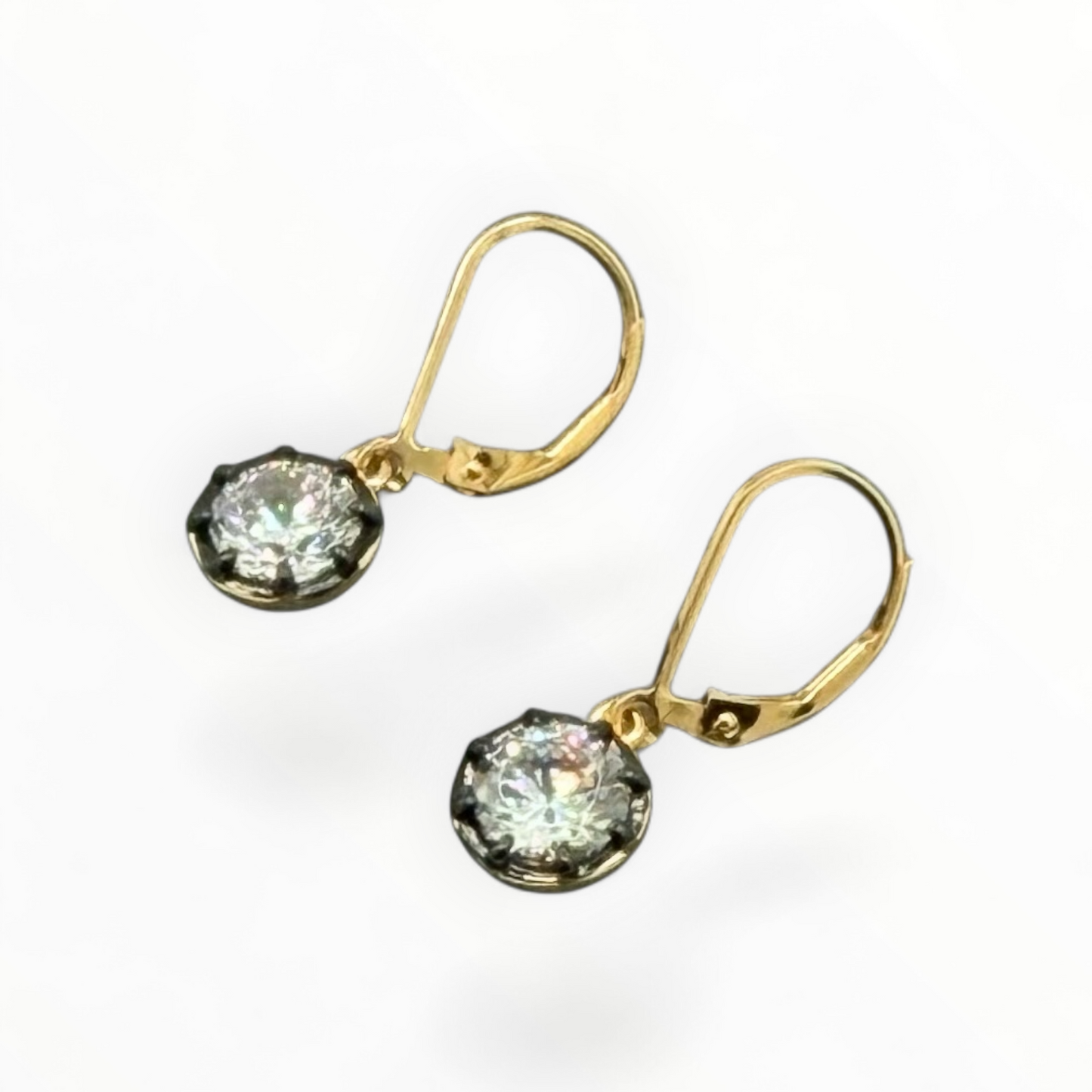 Vintage Black Prong Zircon Drop Earrings Round & Pear