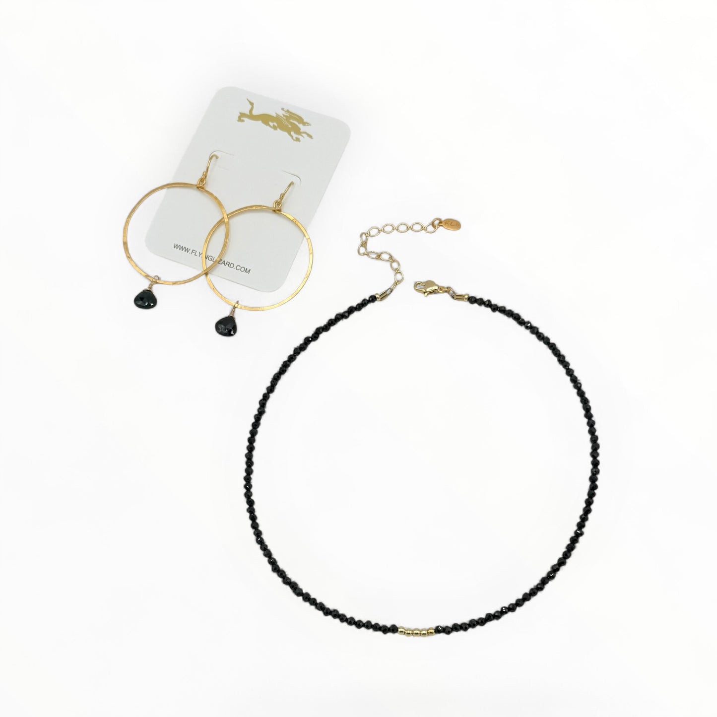 Black Spinel Choker Necklace with Gold Accents
