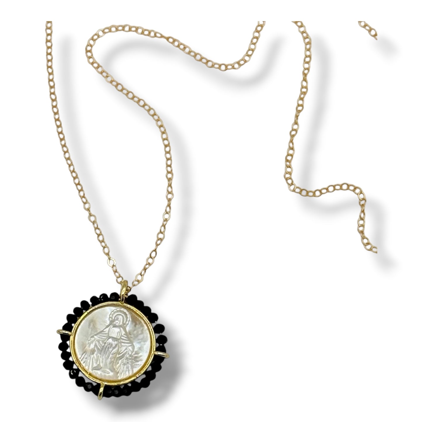 Round Halo Blessed Mother of Pearl Necklace