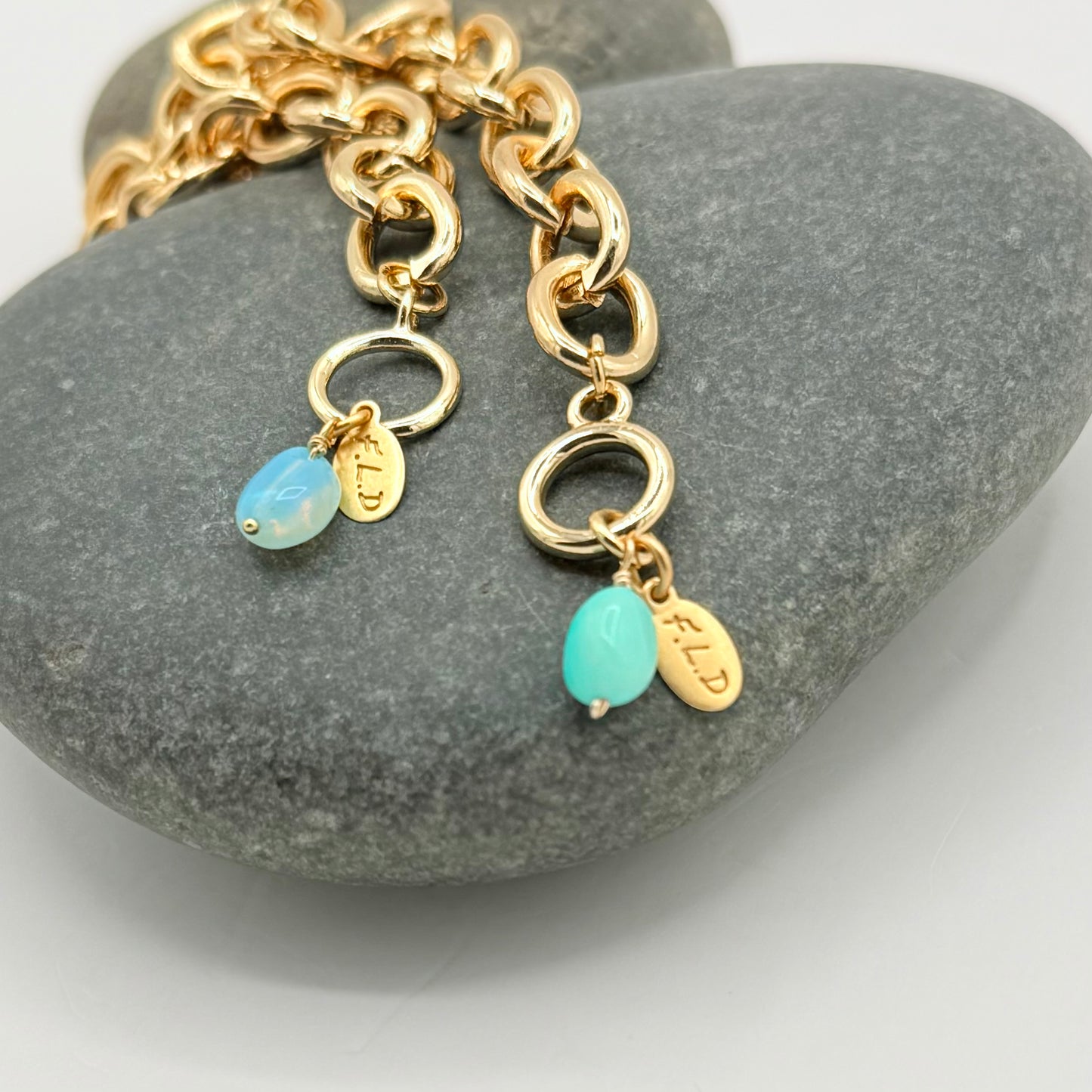 Chunky Gold Bracelet with Opal Nugget Drop