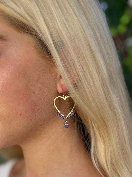 Tanzanite Heart Hoops