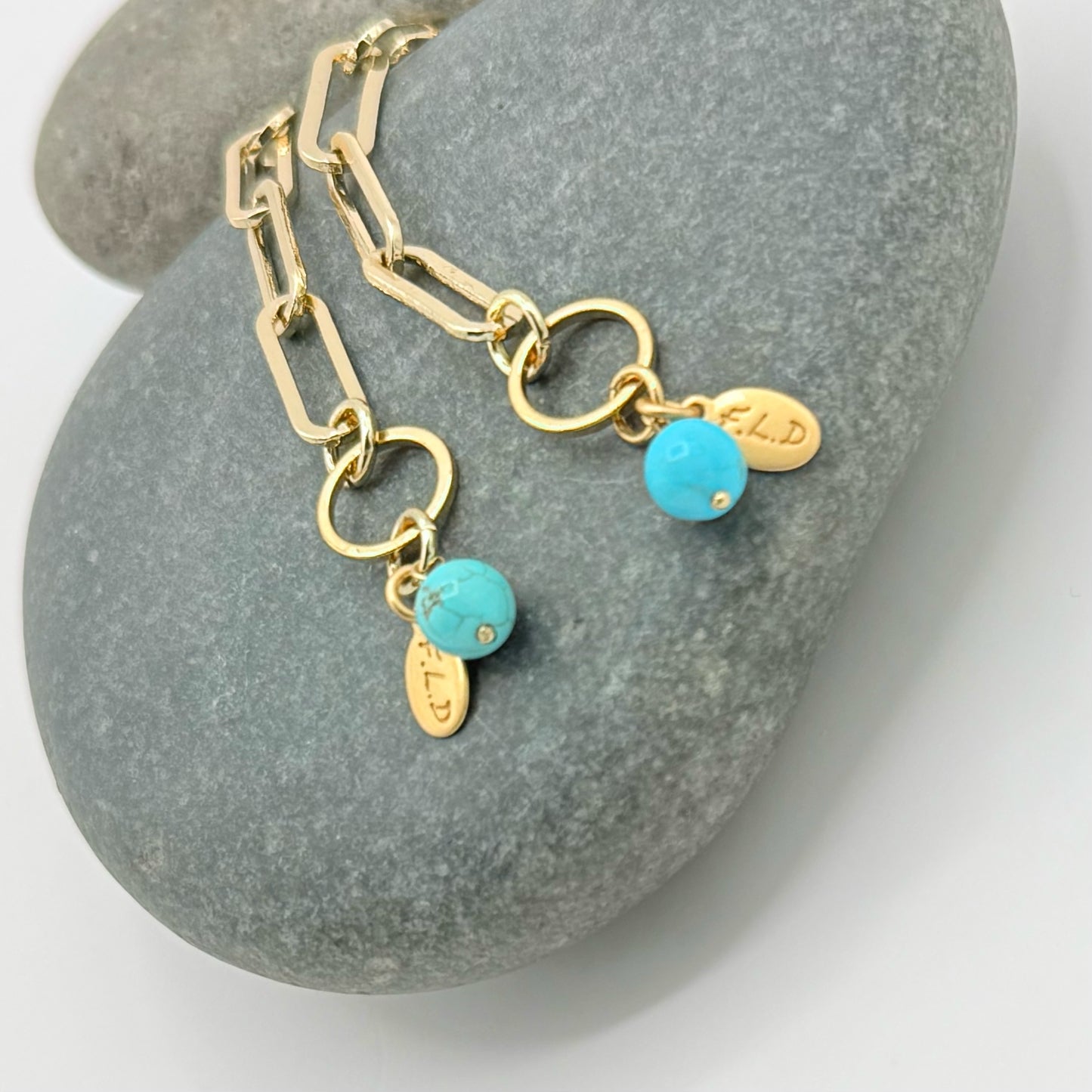 Statement Paper Clip Chain Bracelet & Turquoise