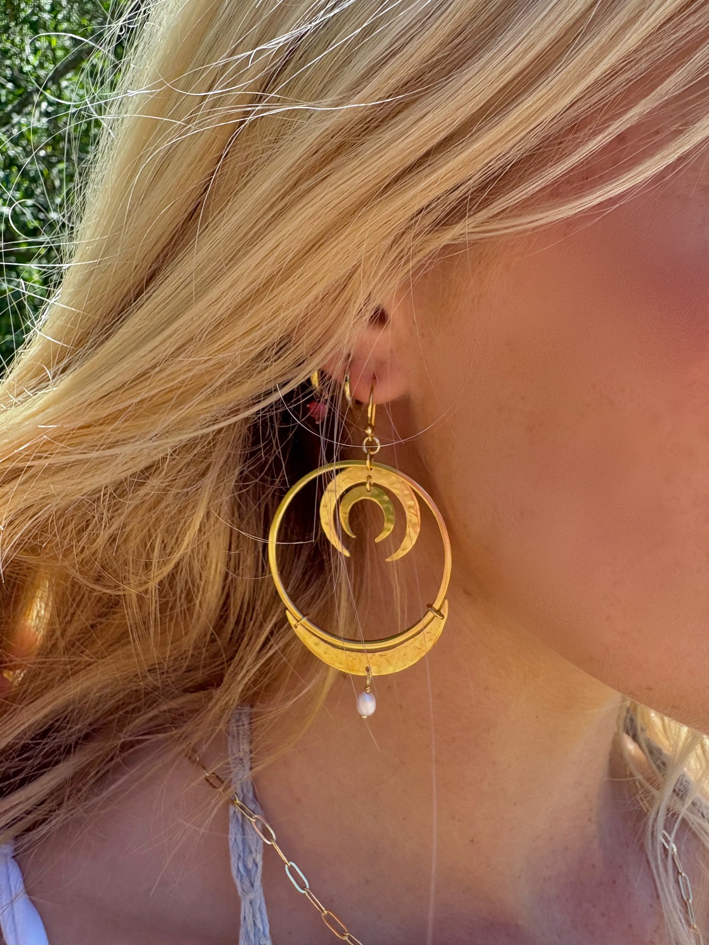 Luna Crescent Pearl Hoops