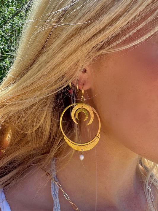 Luna Crescent Pearl Hoops