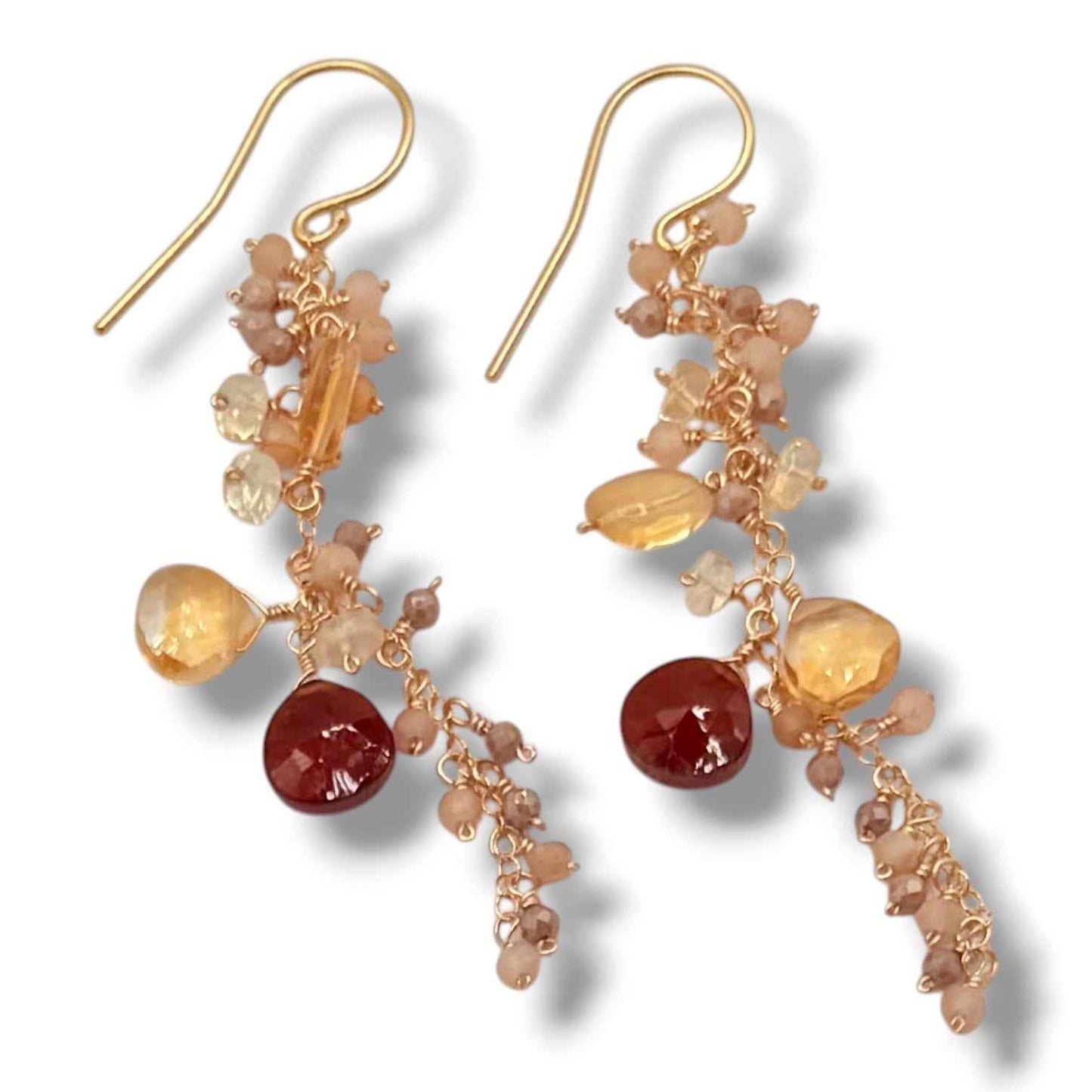 Opal, Citrine & Caramel Garnet Cluster Earrings