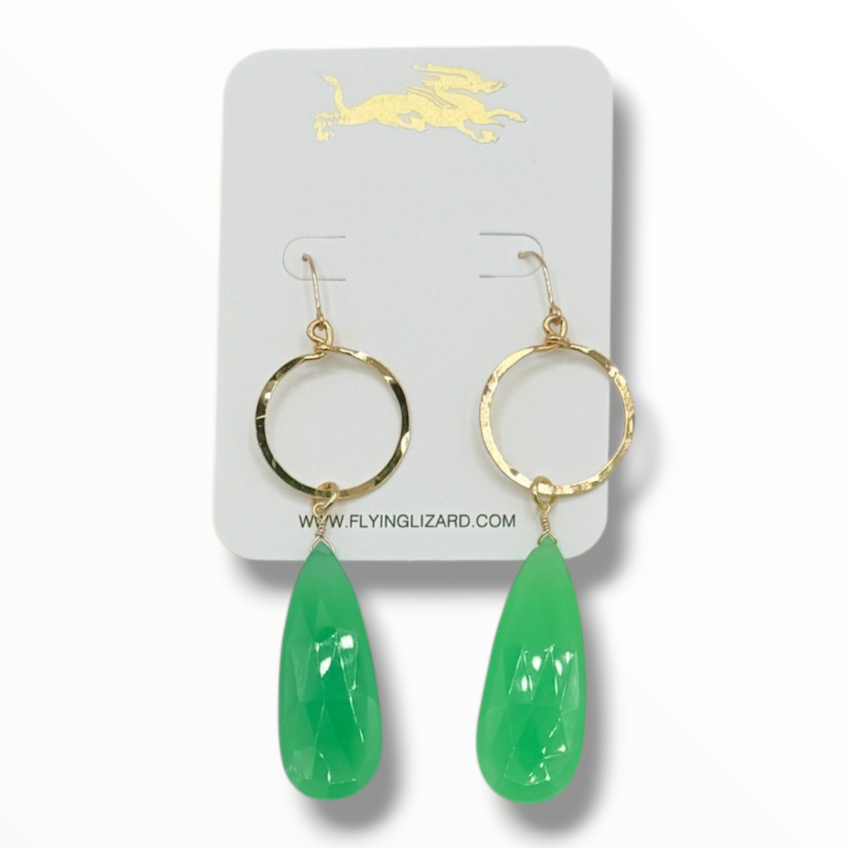 Verdant Muse – Green Chrysoprase Teardrop & Hammered Gold Hoop Earrings