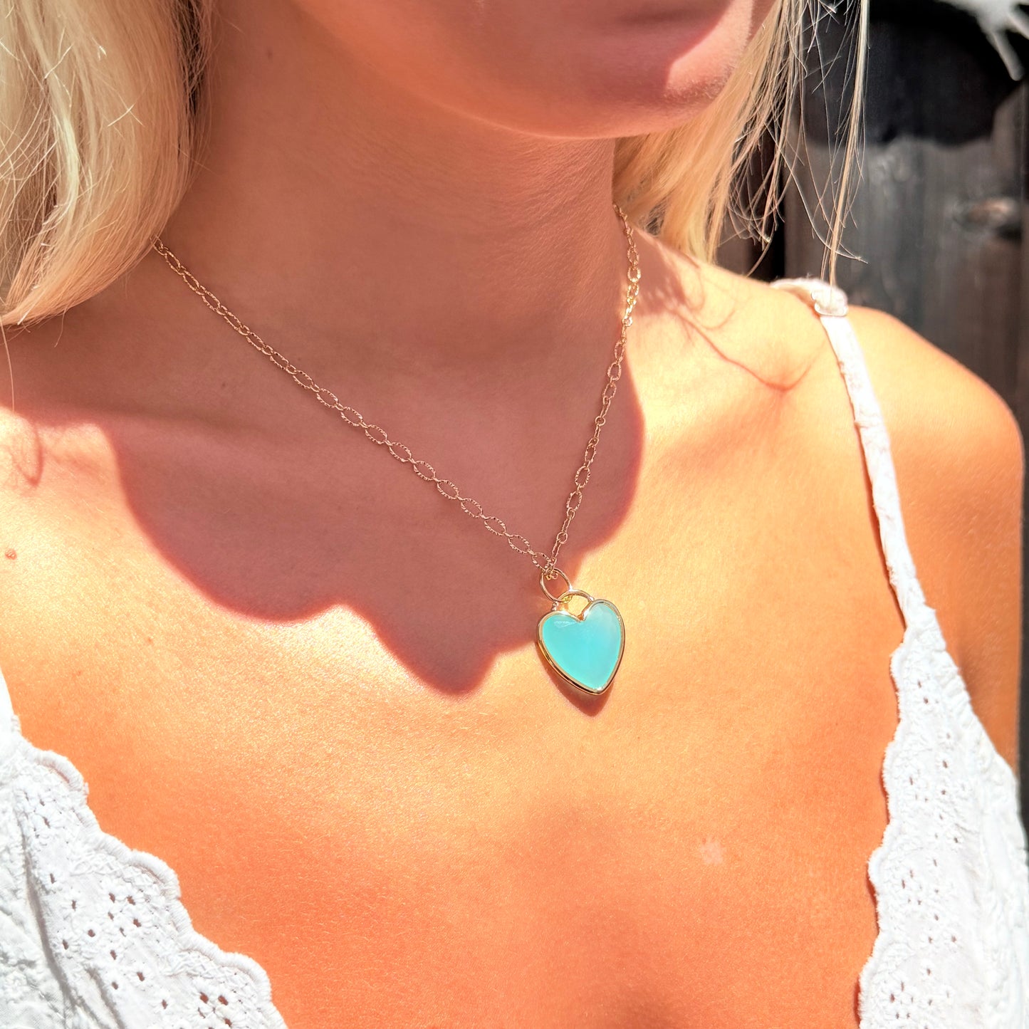 Aqua Blue Heart Necklace