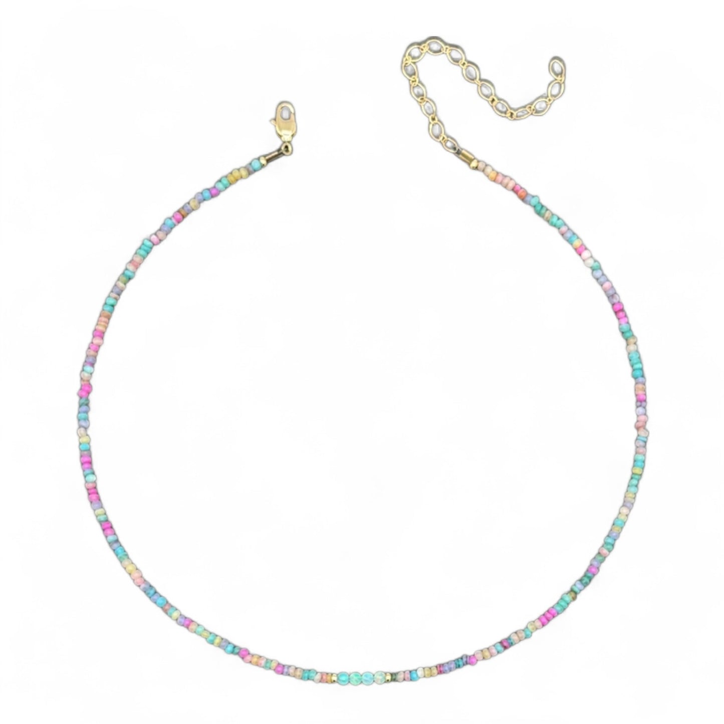 Pastel Rainbow Beaded Choker Necklace with Gold