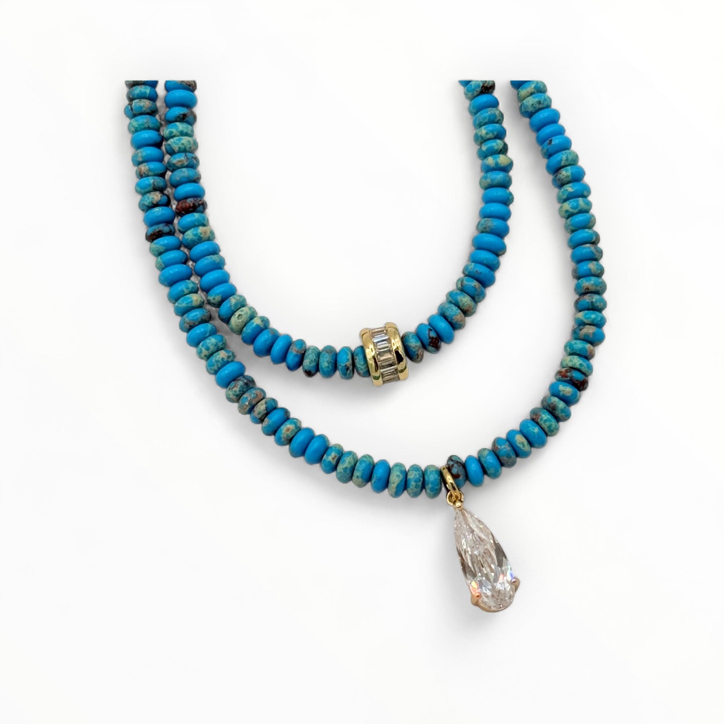 Blue Jasper Choker Necklace with Crystal Drop