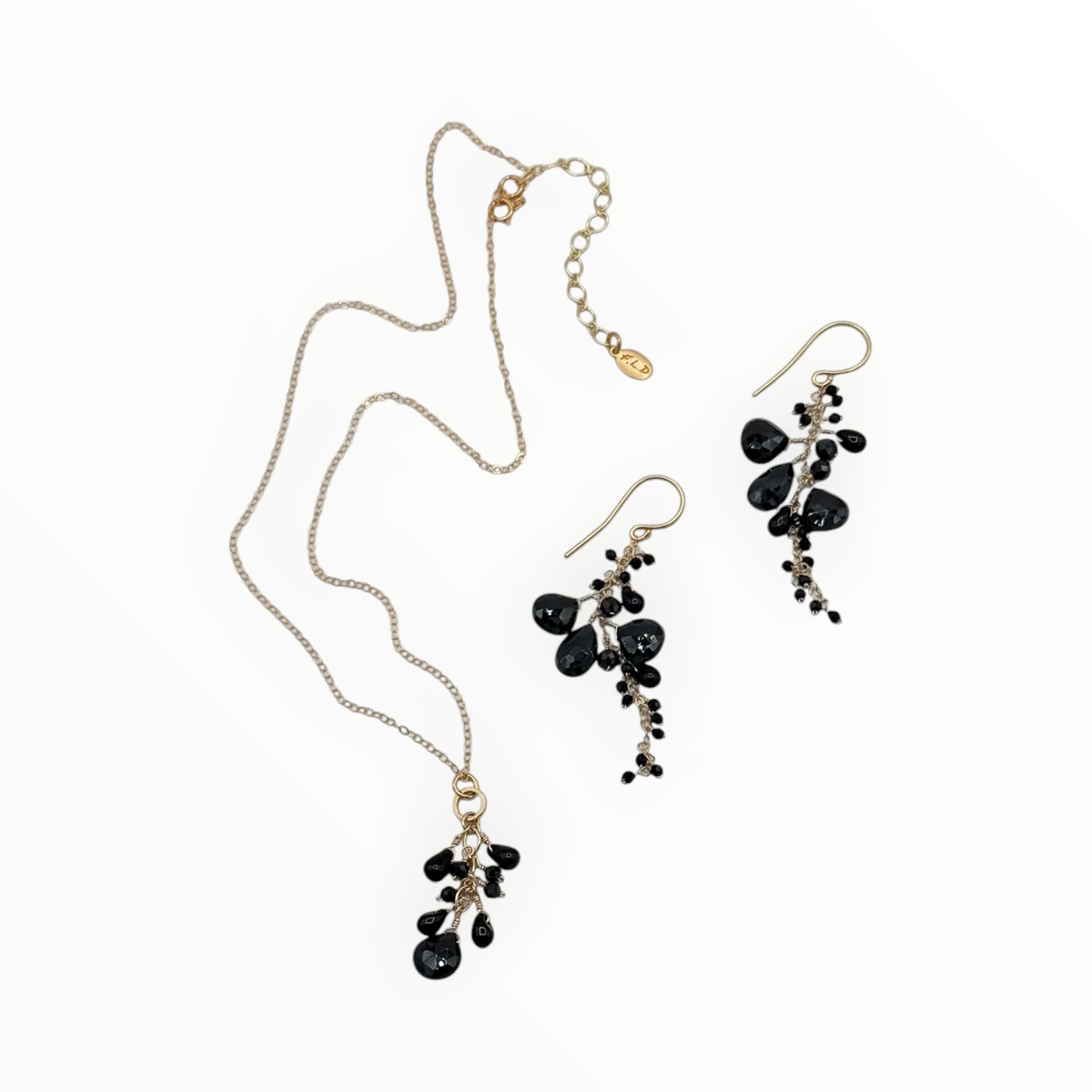 Black Spinel Cluster Necklace – 14K Gold Filled by Flying Lizard Design