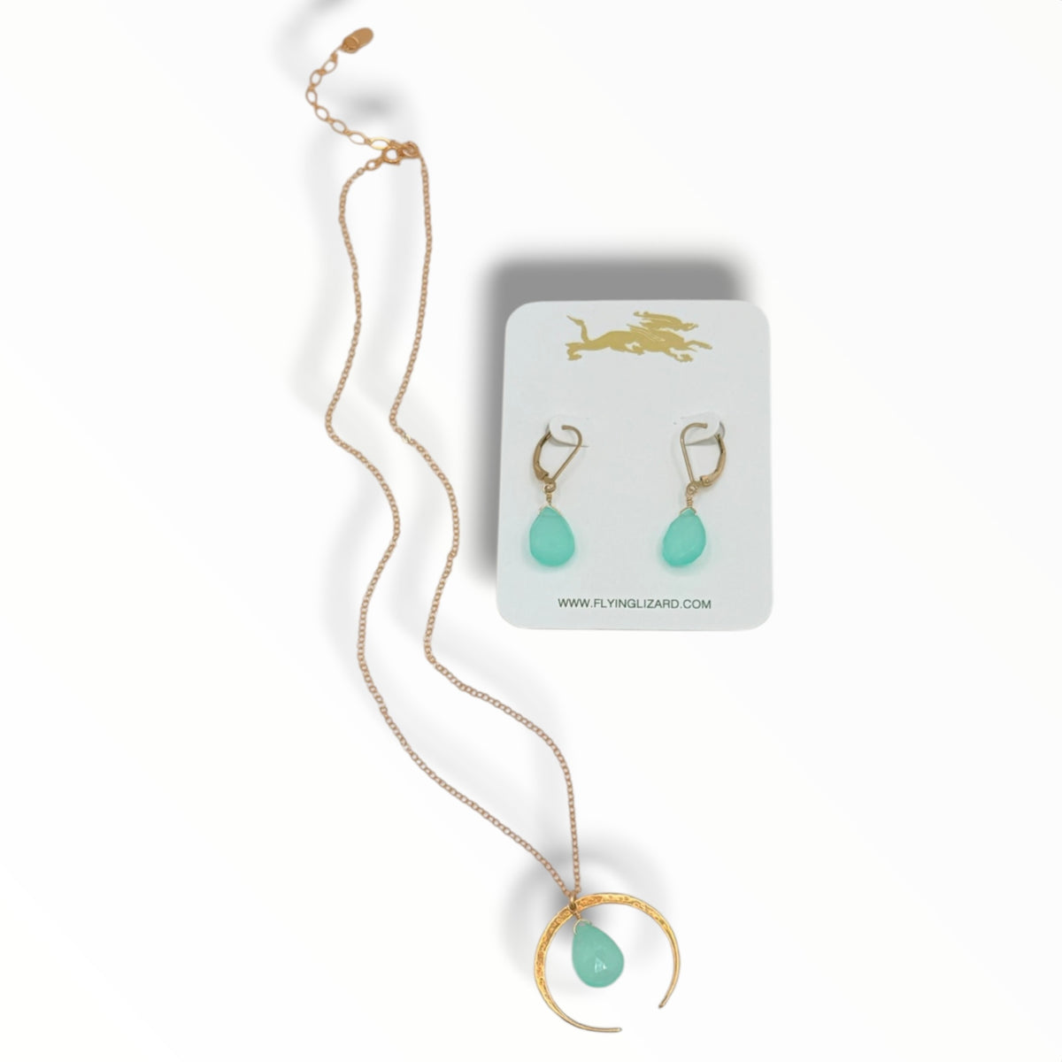 Gold Crescent Moon & Gem Drop Necklace