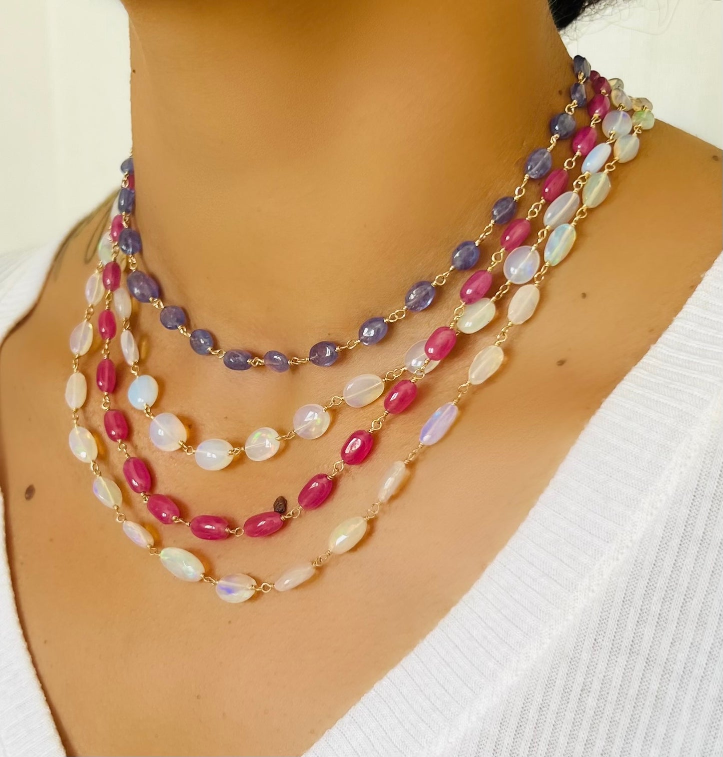 Ruby Oval Bead Gold Necklace