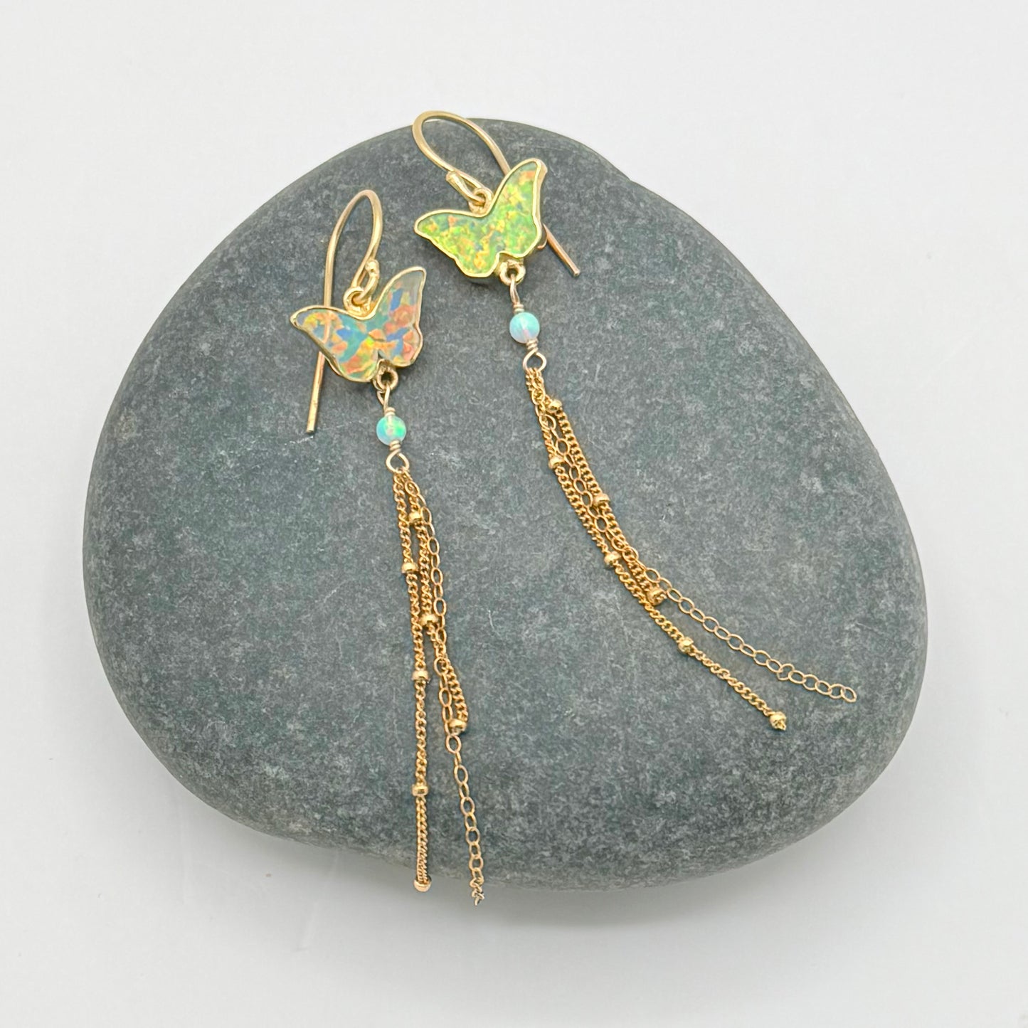 Jelly Opal Butterfly Tassel Earrings