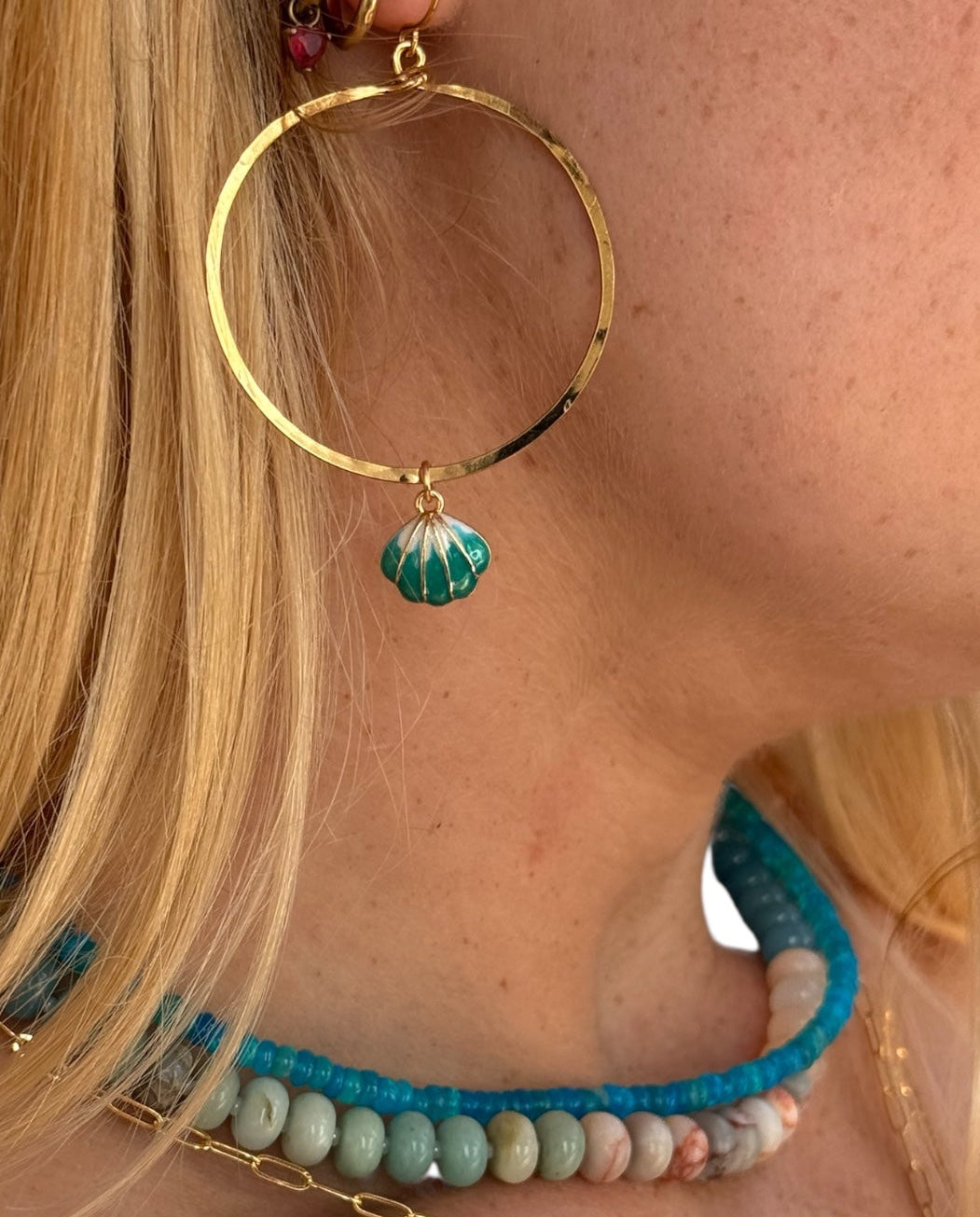 Seashell Charm Gold Hoop Earrings