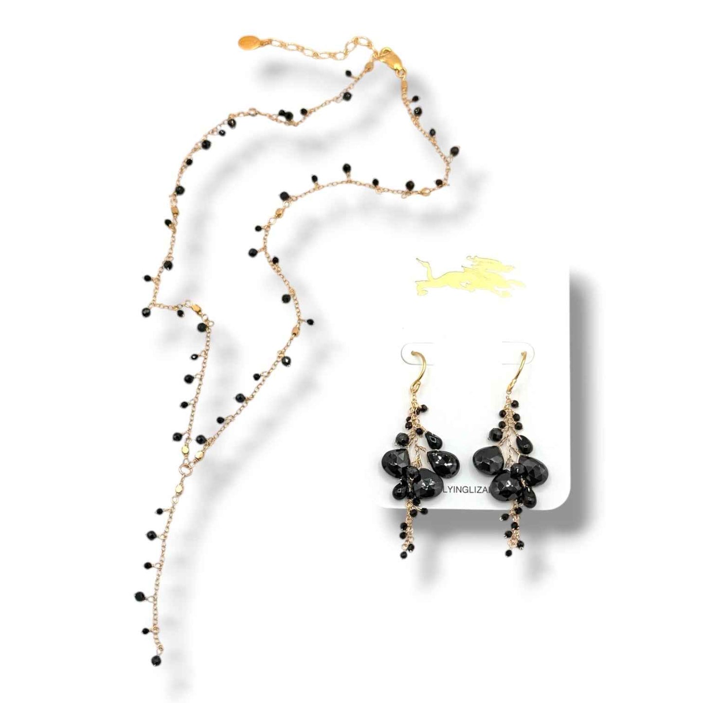 Black Spinel Lariat Necklace
