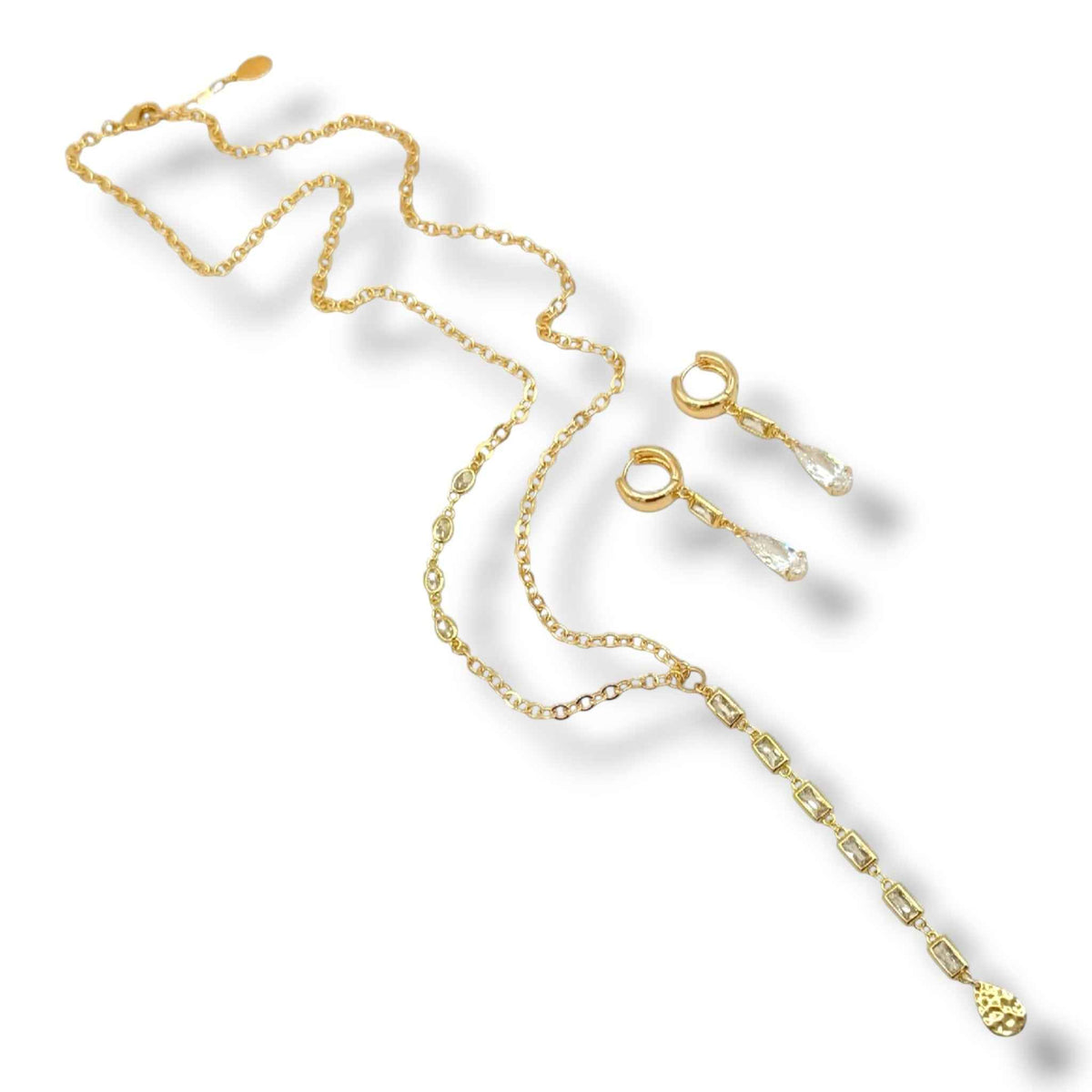 Zircon Lariat Drop Necklace. 30”
