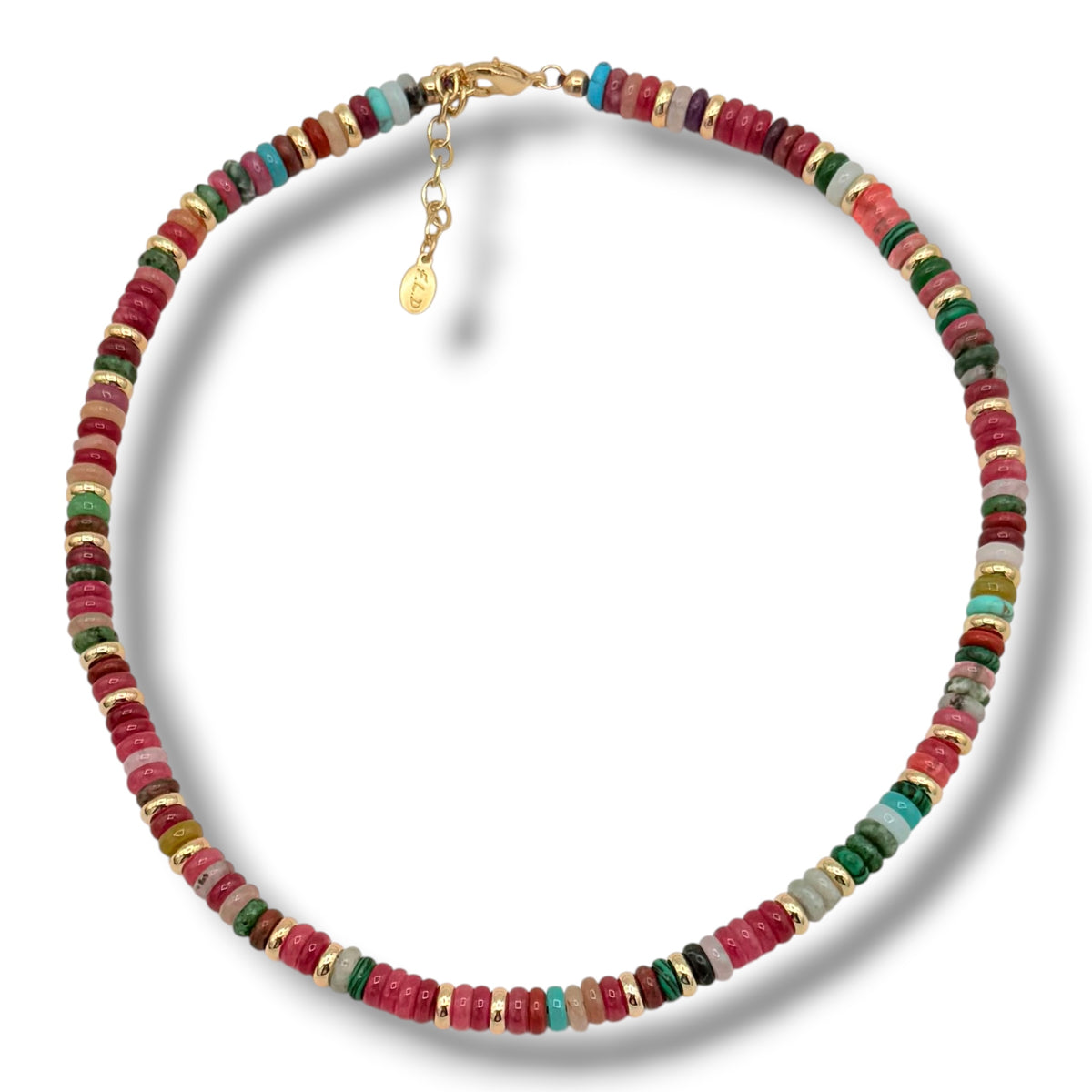 Mixed Gemstone Choker Necklace with Gold Accents