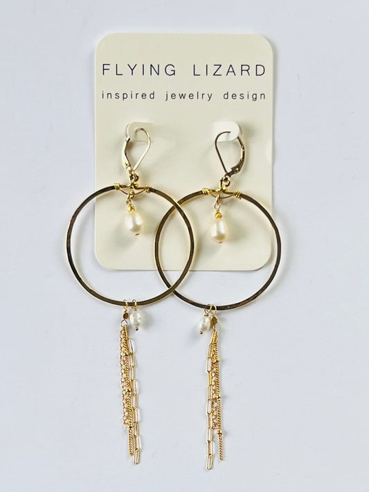 Pearl & Gold Mix Chain Hoops