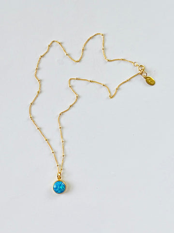 Round Opal Bezel Set Necklace