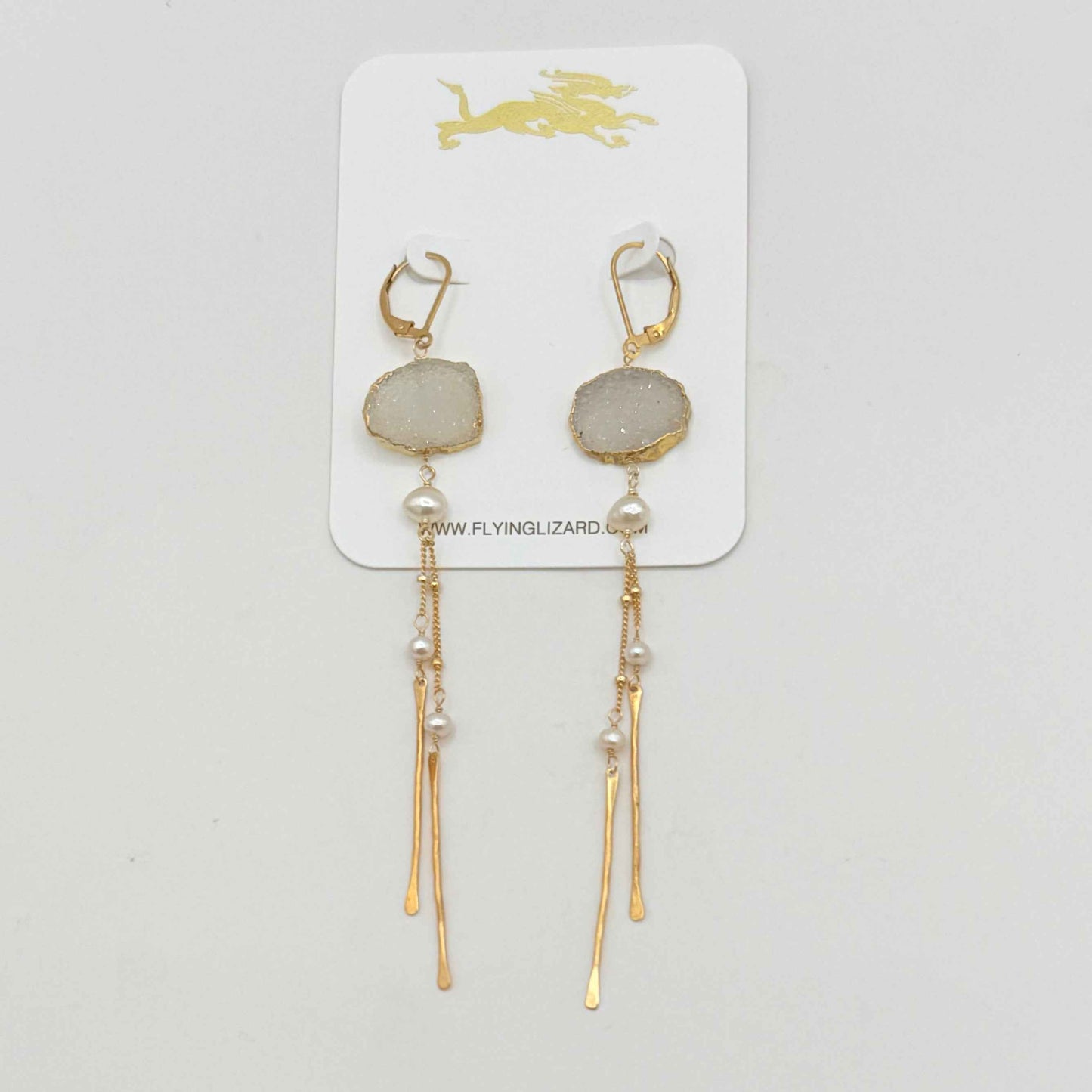 Sparkling Drusy Gold Dangle Earrings
