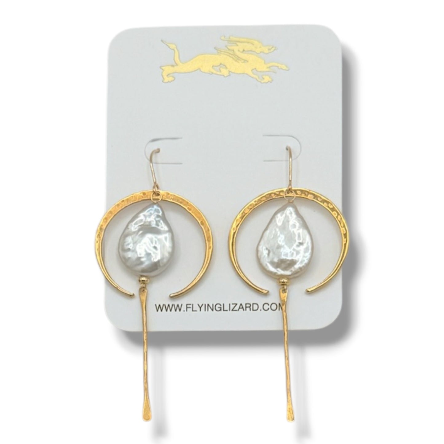 Gold Crescent Moon with Abalone or Pearl Teardrops