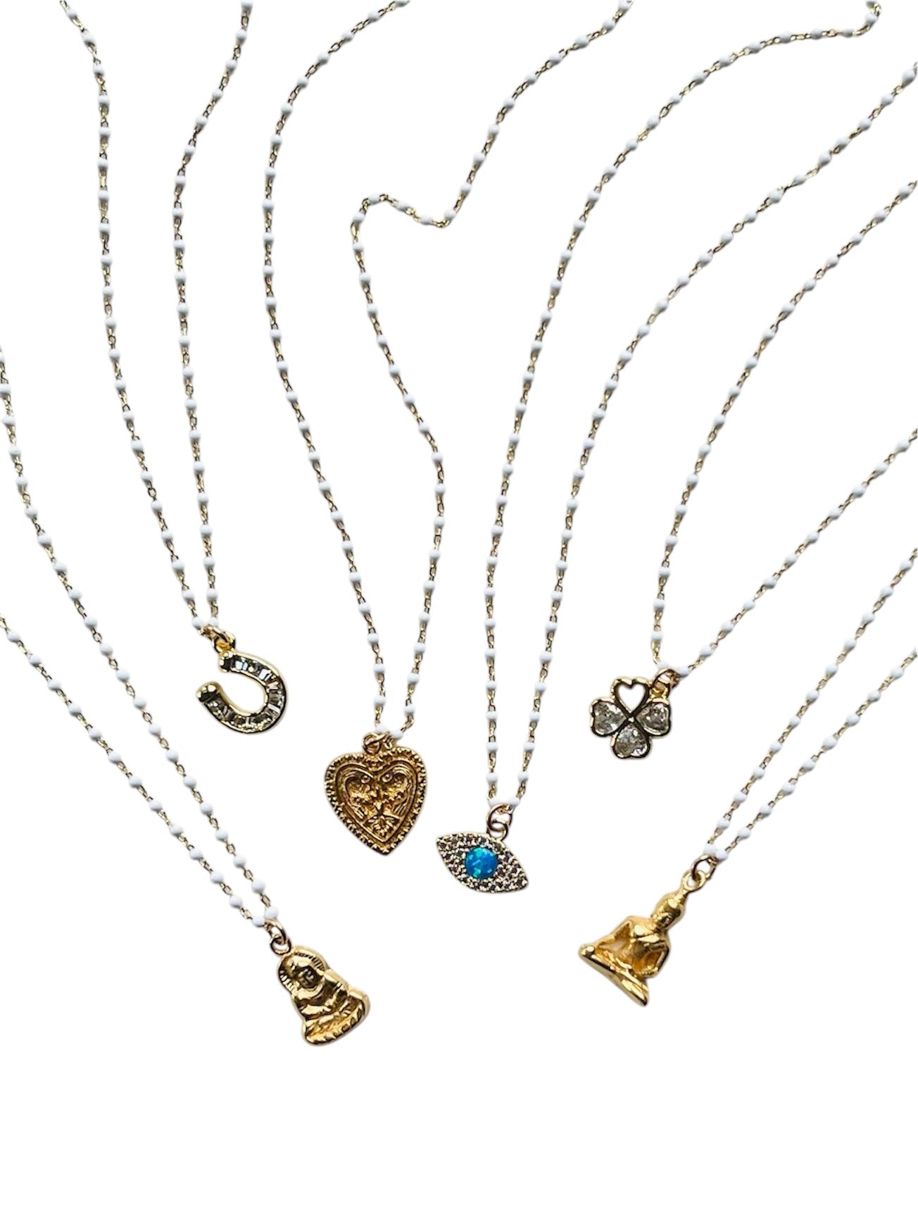 Mini Charm White Beaded Necklace