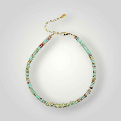 Aqua Jasper Heishi Necklace with Gold Accents -Coastal Beaded Choker