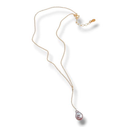 Pink Baroque Pearl Lariat Necklace – 14K Gold Filled
