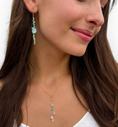 Aqua Chalcedony & Opal Cluster Earrings