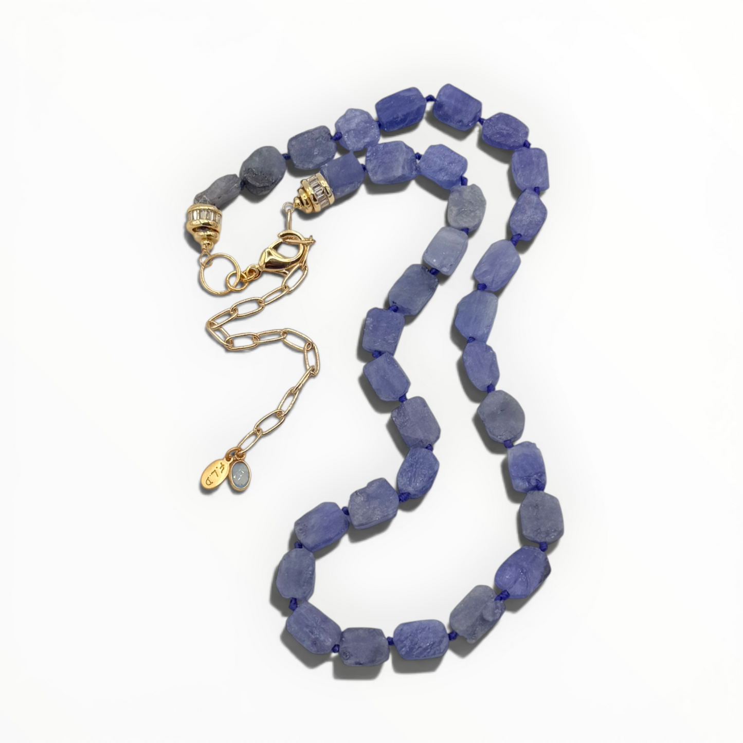 Natural Aquamarine or Tanzanite Double Silk Knotted Gemstone Necklace