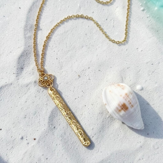 Vintage Pearl Flower Gold Bar Necklace