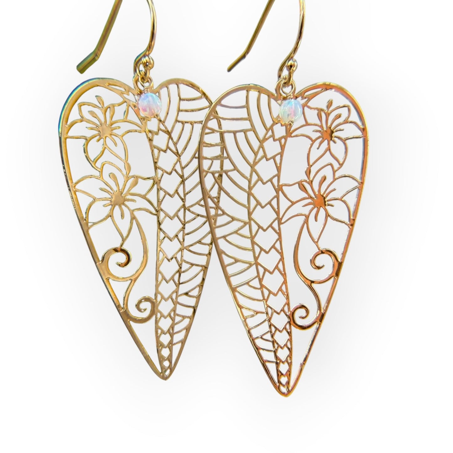 Hibiscus Flower Heart & Gold Earrings