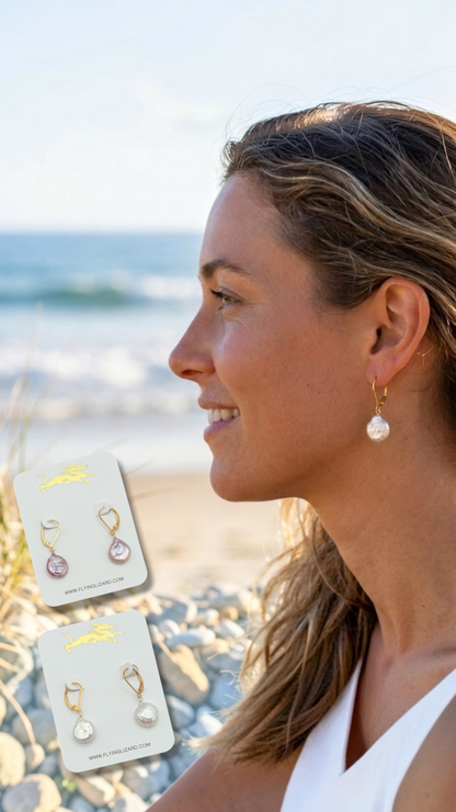 Natural Pink & Purple Baroque Pearl Earrings, 14K Gold Filled Lever-Back