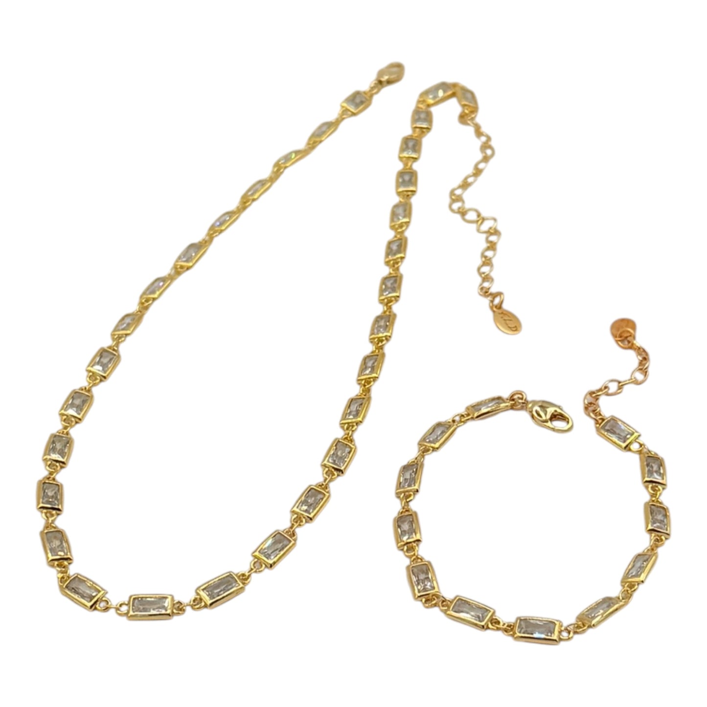 Gold Zircon Rectangle Chain Necklace