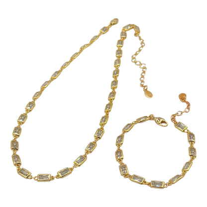 Gold Zircon Rectangle Chain Necklace